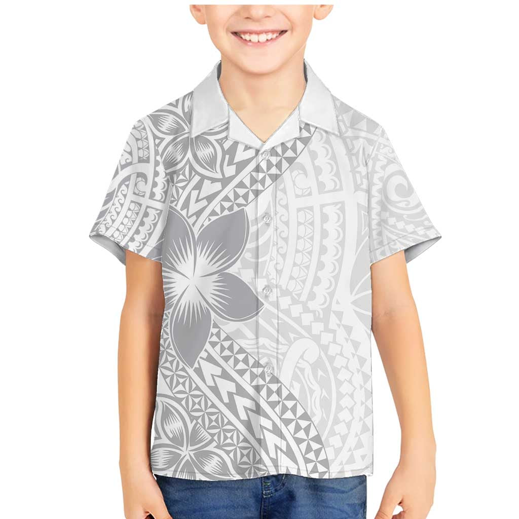 Lotu Tamaiti White Sunday Family Matching Mermaid Dress and Hawaiian Shirt Pacific Plumeria Flowers - White Version