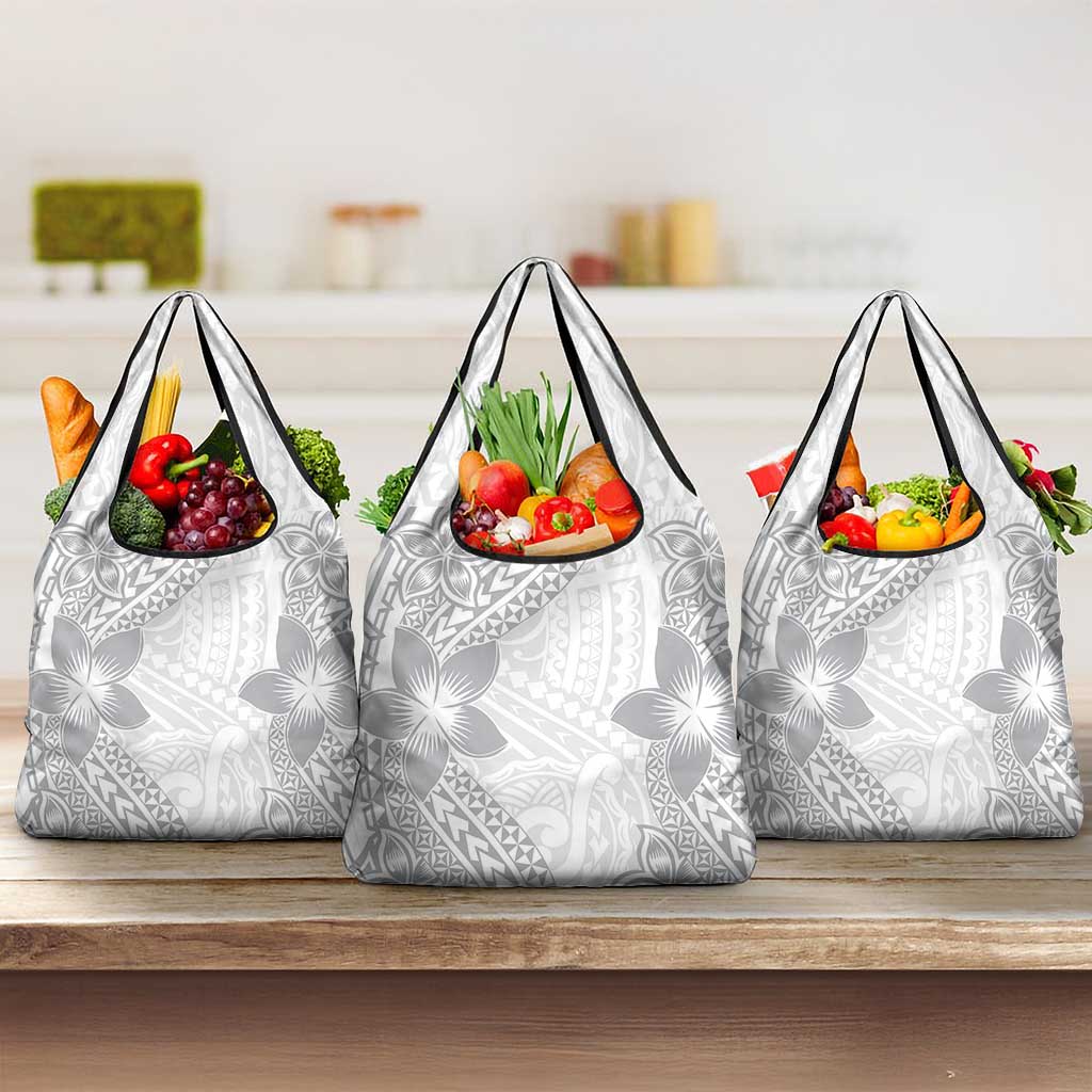 Lotu Tamaiti White Sunday Grocery Bag Pacific Plumeria Flowers - White Version LT9 3-pack One Size White - Polynesian Pride