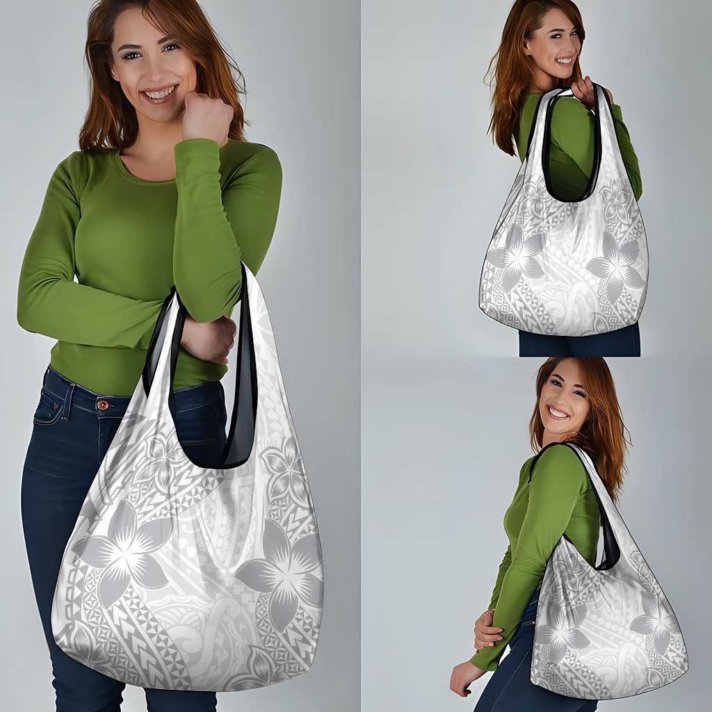 Lotu Tamaiti White Sunday Grocery Bag Pacific Plumeria Flowers - White Version LT9 - Polynesian Pride