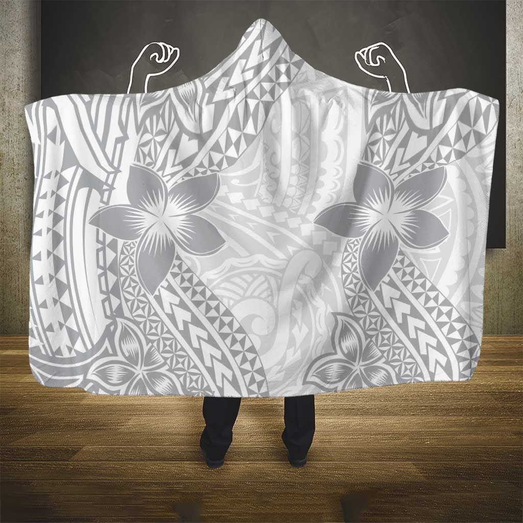 Lotu Tamaiti White Sunday Hooded Blanket Pacific Plumeria Flowers - White Version LT9 - Polynesian Pride