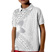 Lotu Tamaiti White Sunday Kid Polo Shirt Pacific Plumeria Flowers - White Version