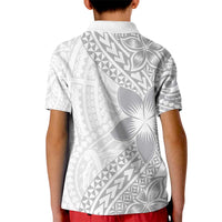 Lotu Tamaiti White Sunday Kid Polo Shirt Pacific Plumeria Flowers - White Version