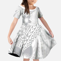 Lotu Tamaiti White Sunday Kid Short Sleeve Dress Pacific Plumeria Flowers - White Version