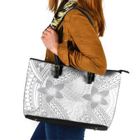 Lotu Tamaiti White Sunday Leather Tote Bag Pacific Plumeria Flowers - White Version LT9 White - Polynesian Pride
