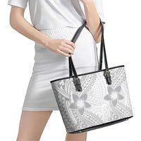 Lotu Tamaiti White Sunday Leather Tote Bag Pacific Plumeria Flowers - White Version LT9 - Polynesian Pride