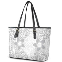 Lotu Tamaiti White Sunday Leather Tote Bag Pacific Plumeria Flowers - White Version LT9 - Polynesian Pride
