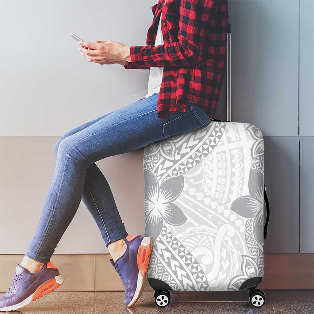 Lotu Tamaiti White Sunday Luggage Cover Pacific Plumeria Flowers - White Version
