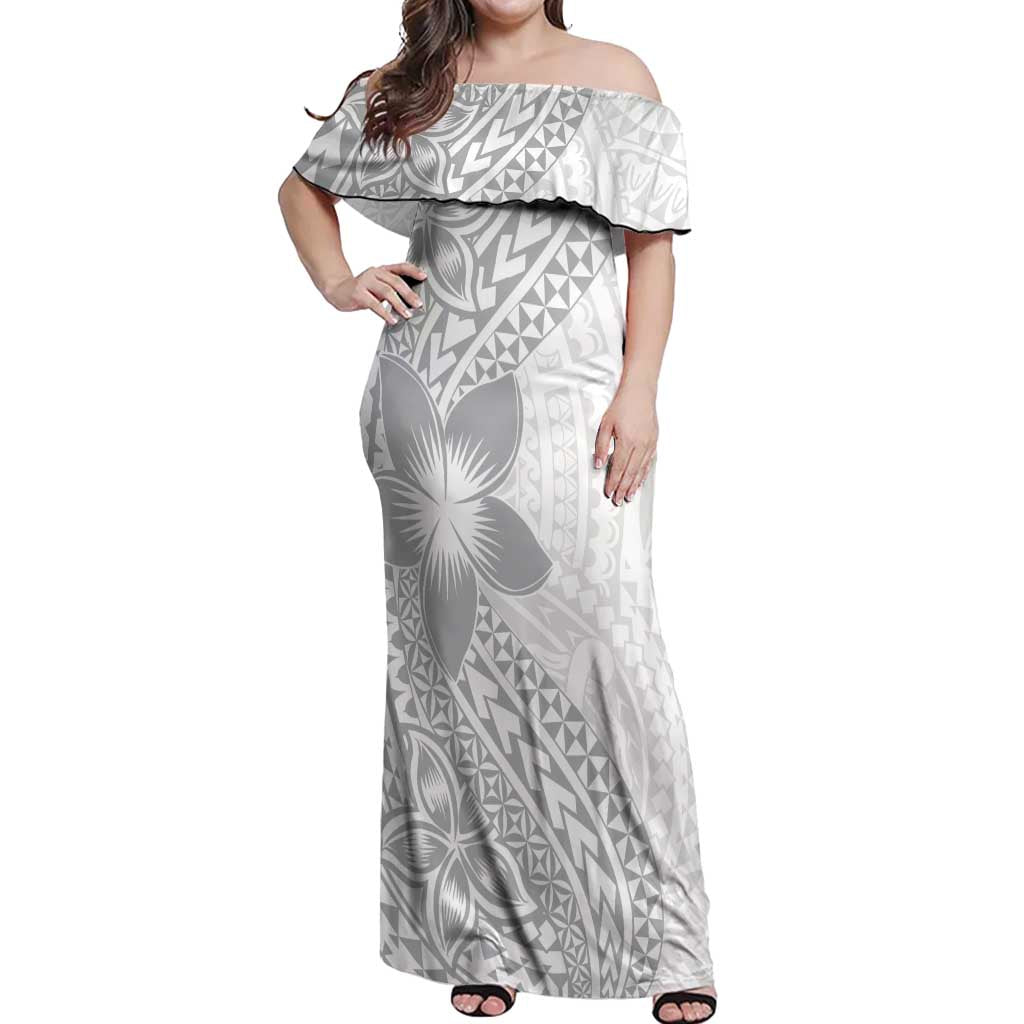 Lotu Tamaiti White Sunday Off Shoulder Maxi Dress Pacific Plumeria Flowers - White Version LT9 Women White - Polynesian Pride