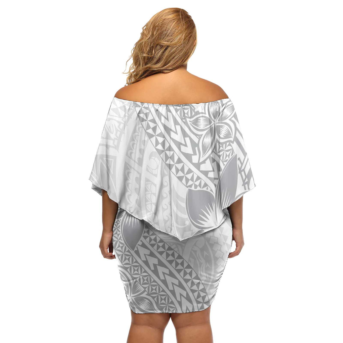 Lotu Tamaiti White Sunday Off Shoulder Short Dress Pacific Plumeria Flowers - White Version LT9 - Polynesian Pride