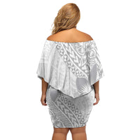 Lotu Tamaiti White Sunday Off Shoulder Short Dress Pacific Plumeria Flowers - White Version LT9 - Polynesian Pride