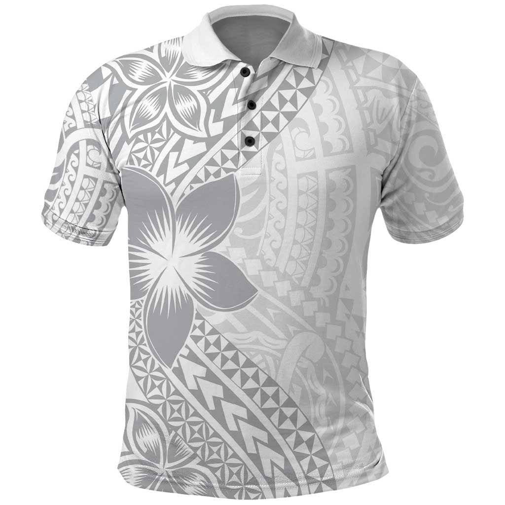 Lotu Tamaiti White Sunday Polo Shirt Pacific Plumeria Flowers - White Version