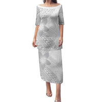 Lotu Tamaiti White Sunday Puletasi Pacific Plumeria Flowers - White Version LT9 Long Dress White - Polynesian Pride