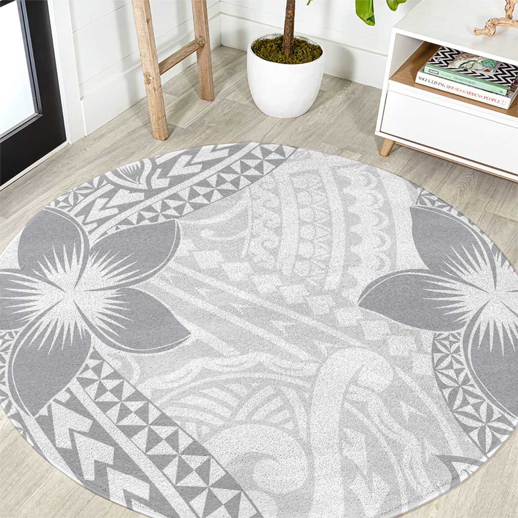 Lotu Tamaiti White Sunday Round Carpet Pacific Plumeria Flowers - White Version