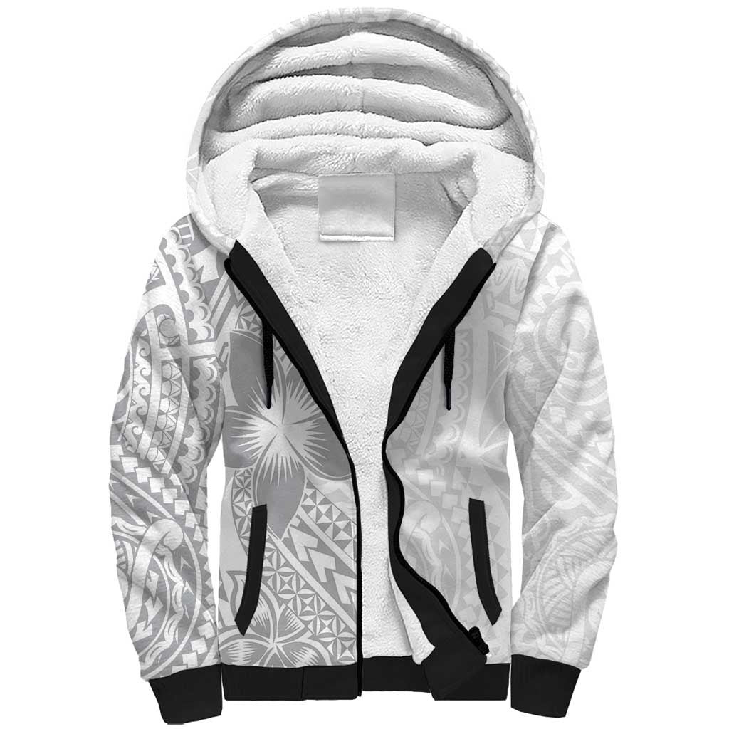 Lotu Tamaiti White Sunday Sherpa Hoodie Pacific Plumeria Flowers - White Version LT9 Unisex White - Polynesian Pride