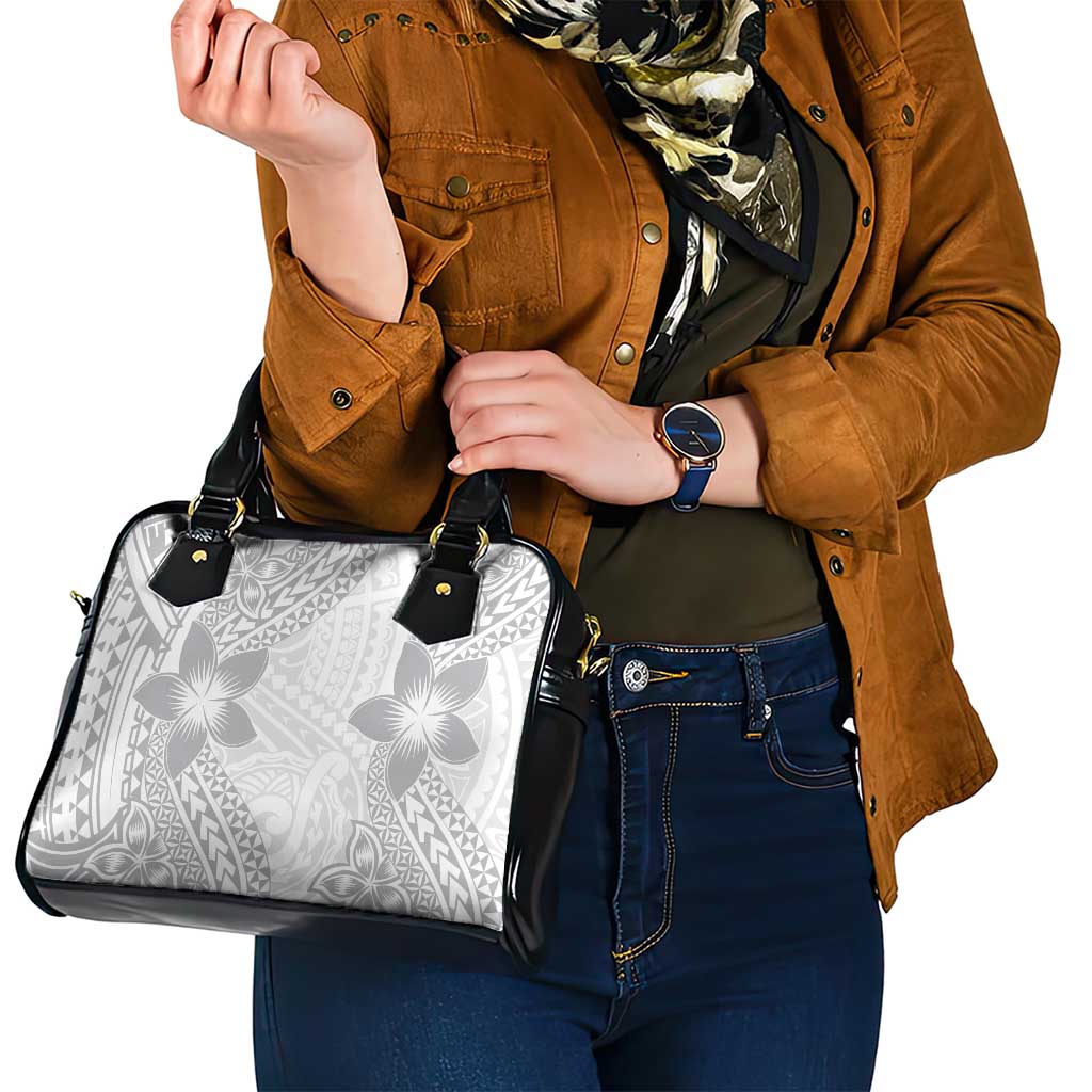 Lotu Tamaiti White Sunday Shoulder Handbag Pacific Plumeria Flowers - White Version