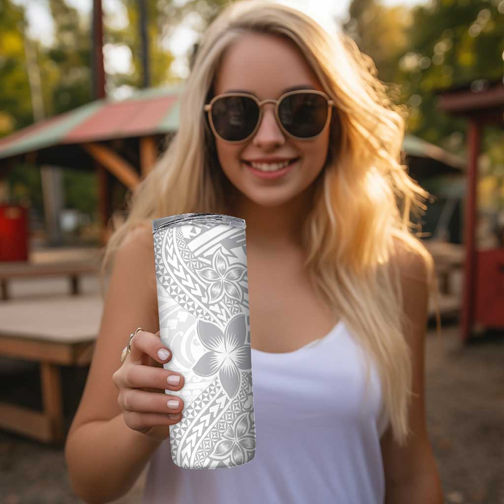 Lotu Tamaiti White Sunday Skinny Tumbler Pacific Plumeria Flowers - White Version