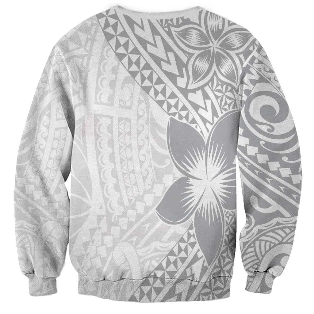 Lotu Tamaiti White Sunday Sweatshirt Pacific Plumeria Flowers - White Version LT9 - Polynesian Pride
