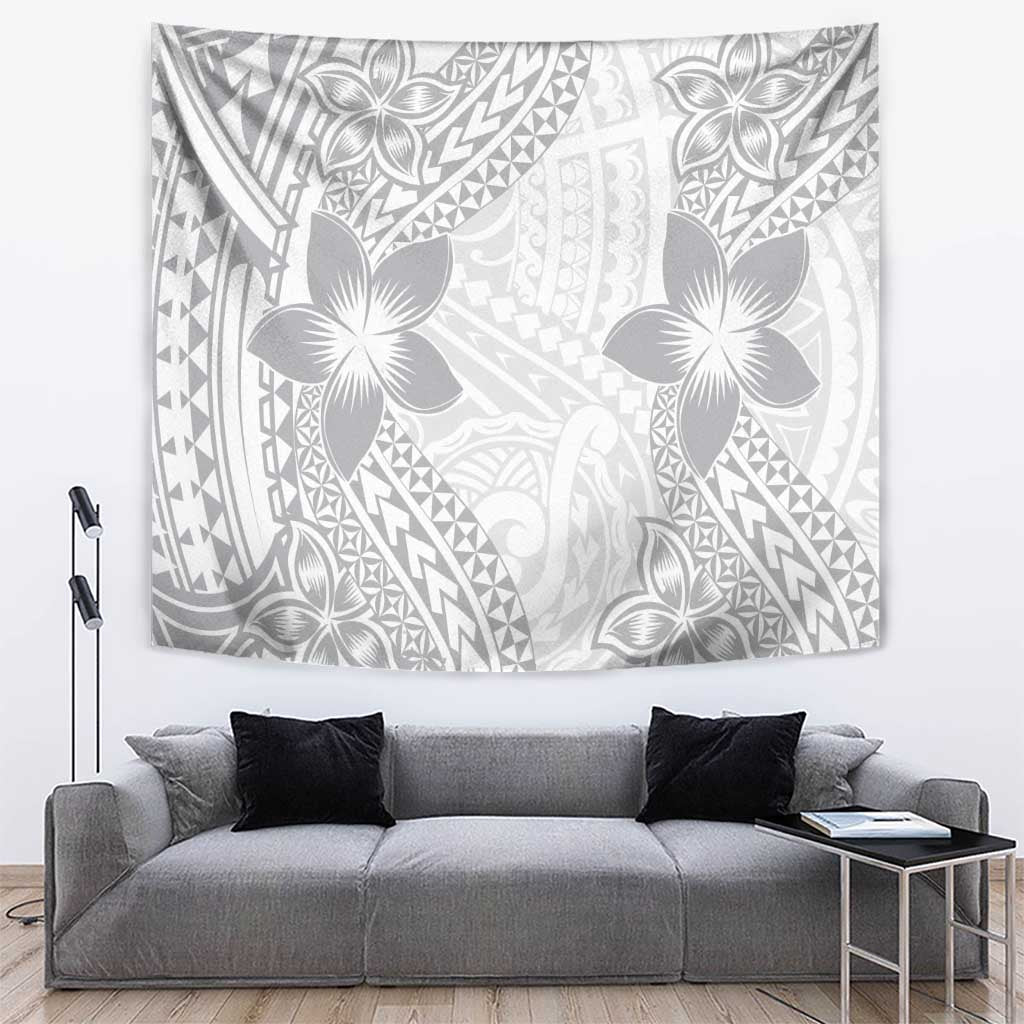 Lotu Tamaiti White Sunday Tapestry Pacific Plumeria Flowers - White Version