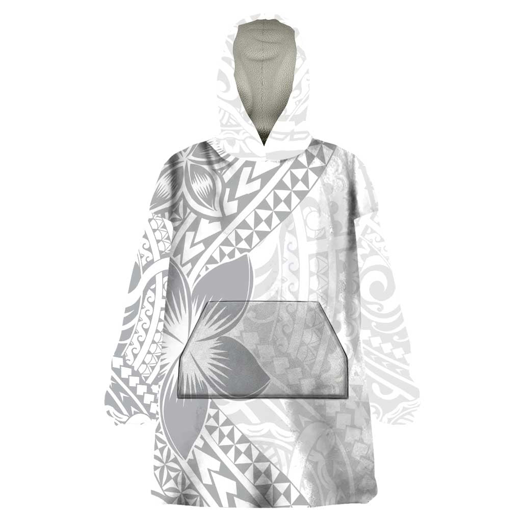 Lotu Tamaiti White Sunday Wearable Blanket Hoodie Pacific Plumeria Flowers - White Version LT9 One Size White - Polynesian Pride