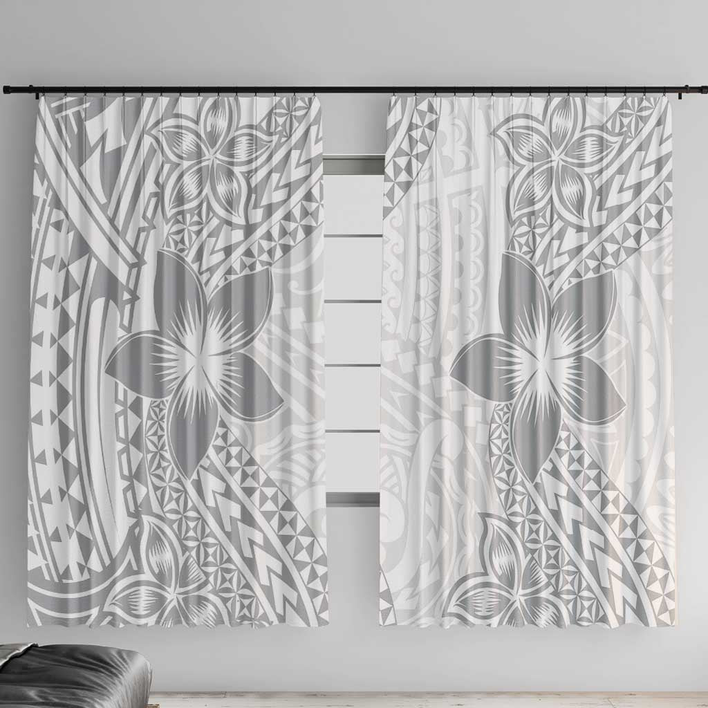 Lotu Tamaiti White Sunday Window Curtain Pacific Plumeria Flowers - White Version LT9 With Hooks White - Polynesian Pride