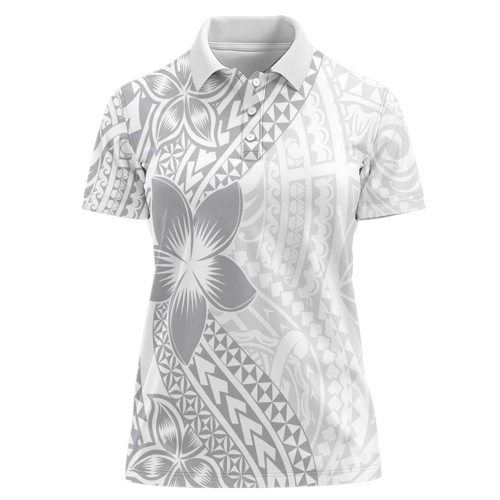 Lotu Tamaiti White Sunday Women Polo Shirt Pacific Plumeria Flowers - White Version