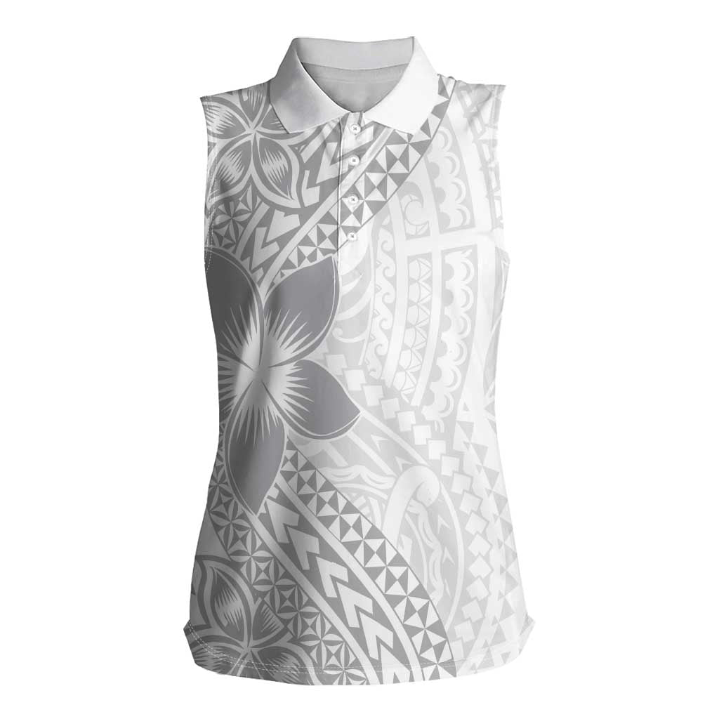 Lotu Tamaiti White Sunday Women Sleeveless Polo Shirt Pacific Plumeria Flowers - White Version LT9 Female White - Polynesian Pride