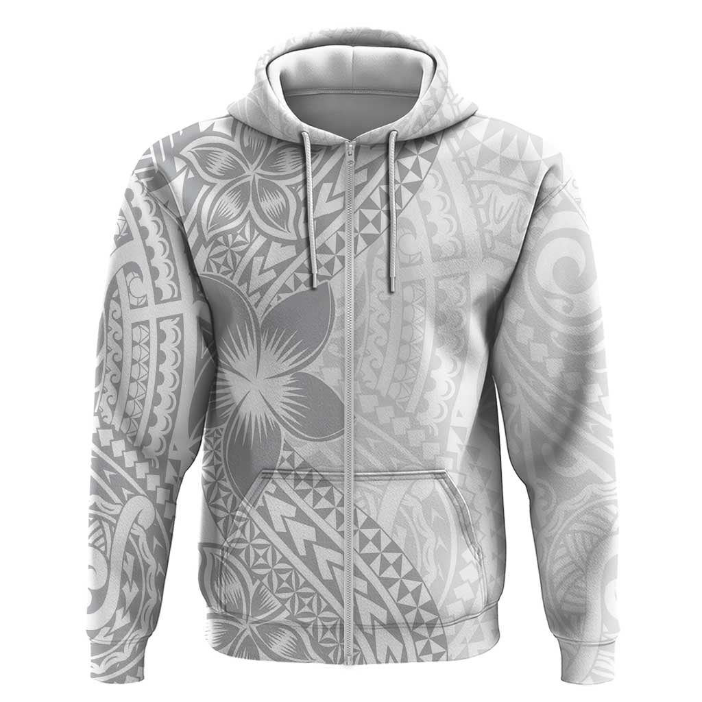 Lotu Tamaiti White Sunday Zip Hoodie Pacific Plumeria Flowers - White Version