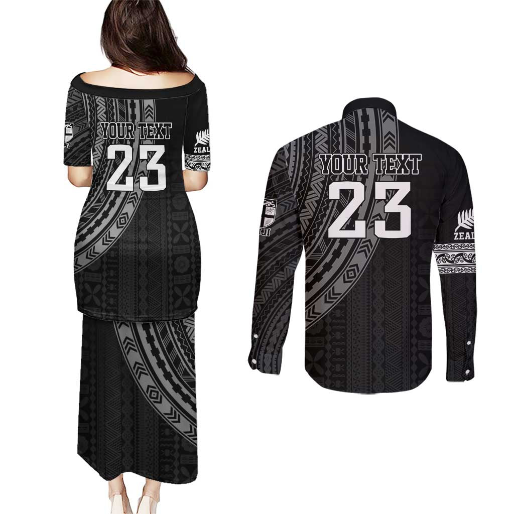Custom Fiji New Zealand Rugby Couples Matching Puletasi and Long Sleeve Button Shirt Make History Together