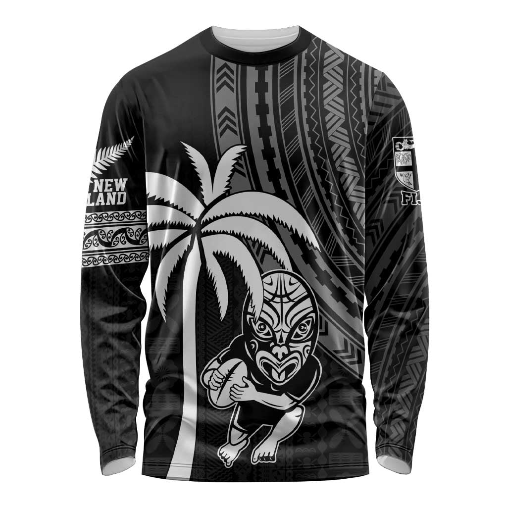 Custom Fiji New Zealand Rugby Long Sleeve Shirt Make History Together