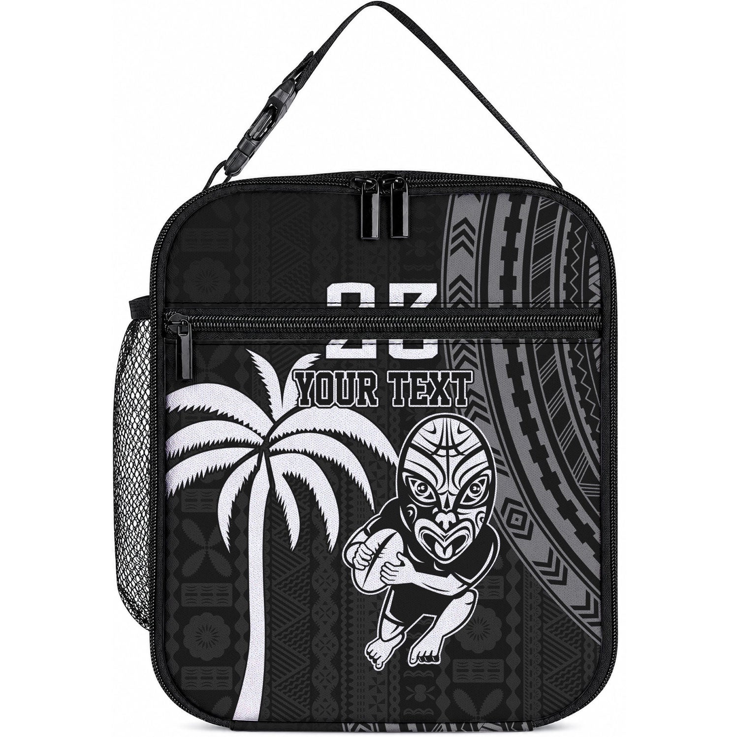 Custom Fiji New Zealand Maori Rugby Lunch Bag Make History Together LT9 10.2 × 8.3 × 4.3 inch Black - Polynesian Pride