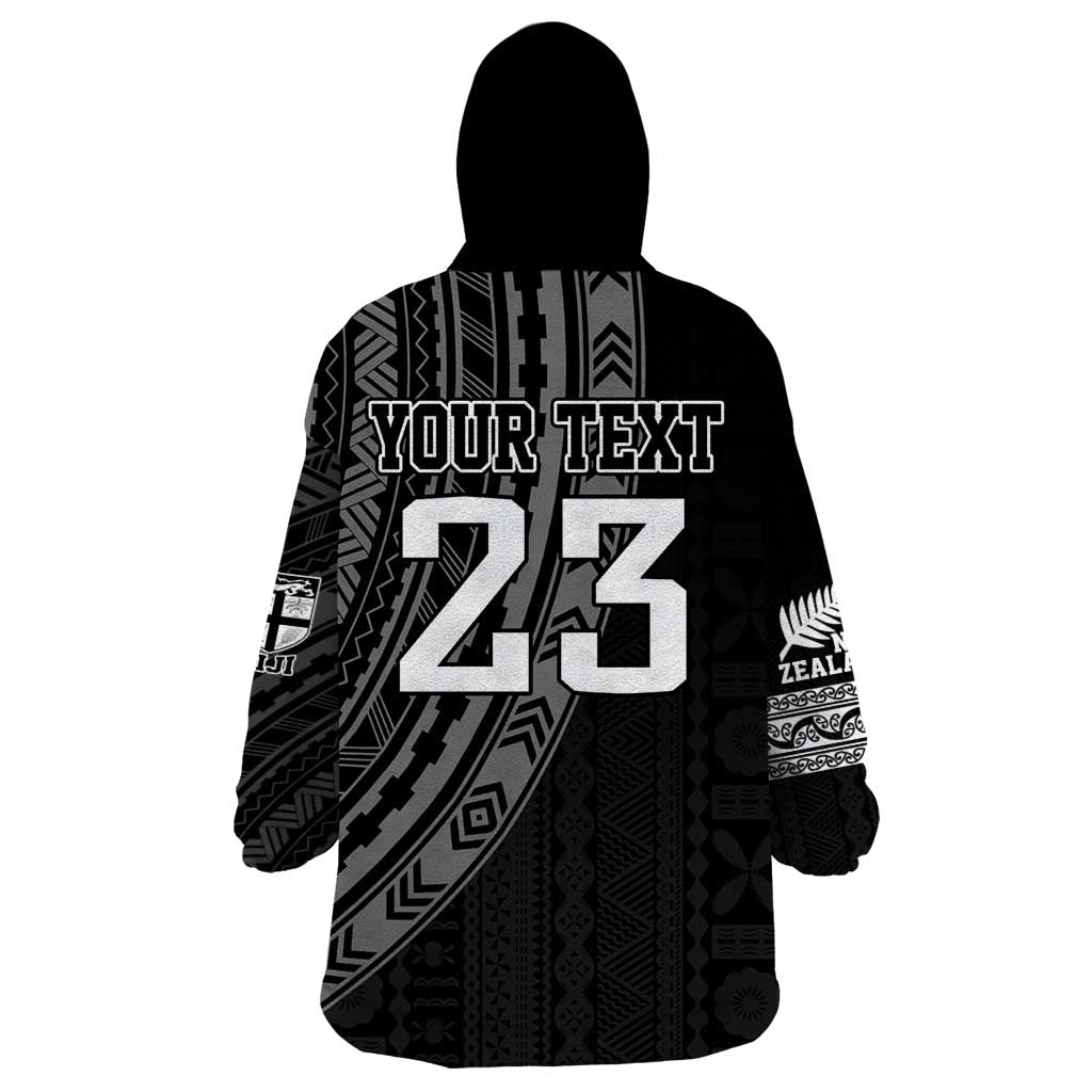 Custom Fiji New Zealand Rugby Wearable Blanket Hoodie Make History Together