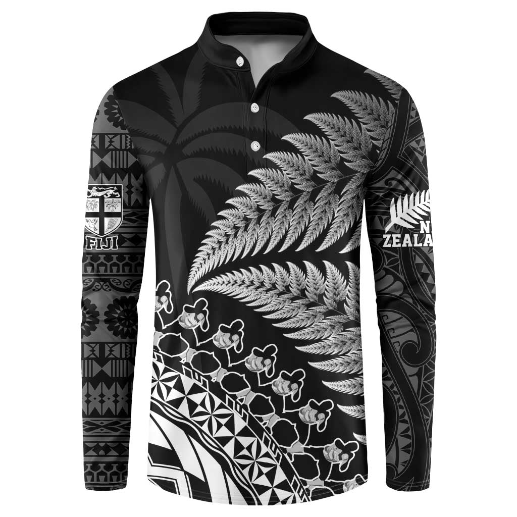 Custom Fiji New Zealand Rugby Button Sweatshirt Cibi Dance with Black Fern