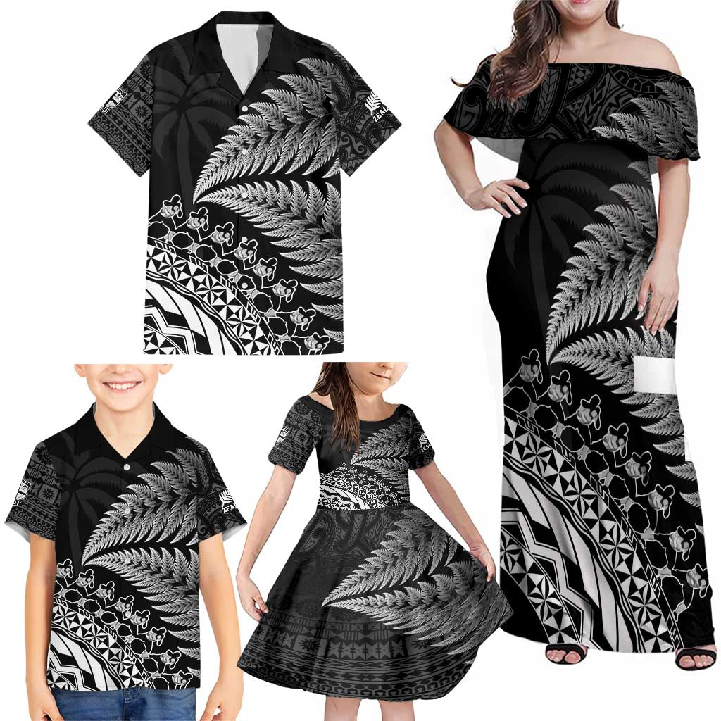 Custom Fiji New Zealand Rugby Family Matching Off Shoulder Maxi Dress and Hawaiian Shirt Cibi Dance with Black Fern