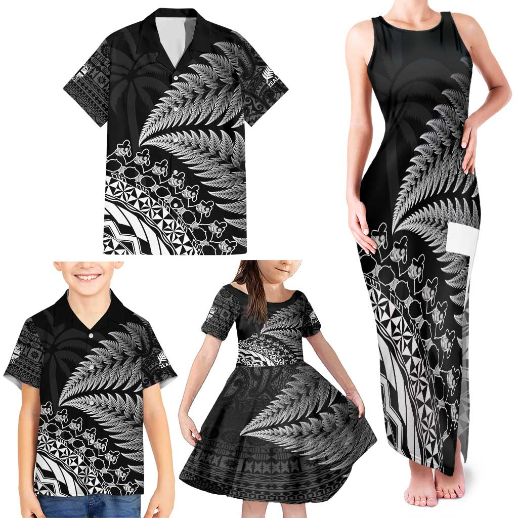 Custom Fiji New Zealand Rugby Family Matching Tank Maxi Dress and Hawaiian Shirt Cibi Dance with Black Fern