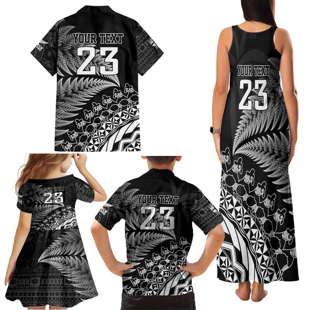 Custom Fiji New Zealand Rugby Family Matching Tank Maxi Dress and Hawaiian Shirt Cibi Dance with Black Fern