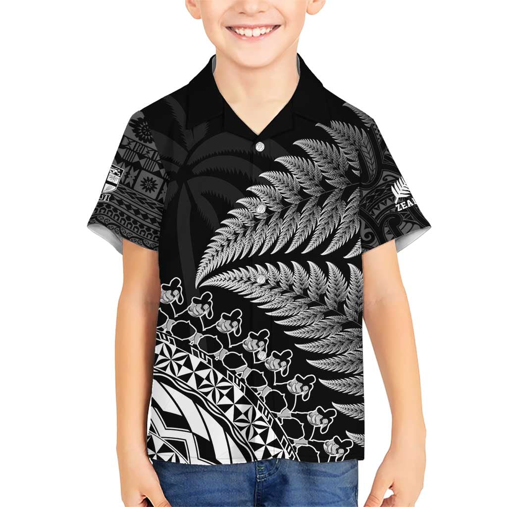 Custom Fiji New Zealand Rugby Kid Hawaiian Shirt Cibi Dance with Black Fern