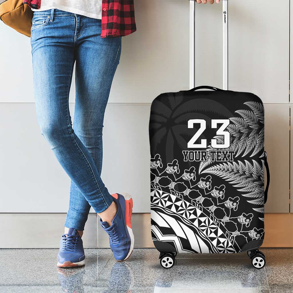 Custom Fiji New Zealand Rugby Luggage Cover Cibi Dance with Black Fern