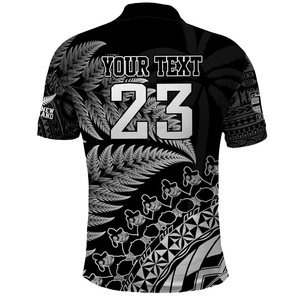 Custom Fiji New Zealand Rugby Polo Shirt Cibi Dance with Black Fern
