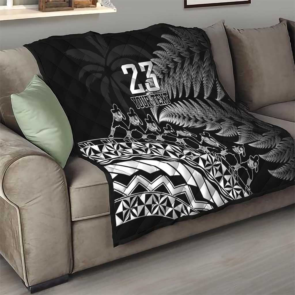 Custom Fiji New Zealand Rugby Quilt Cibi Dance with Black Fern