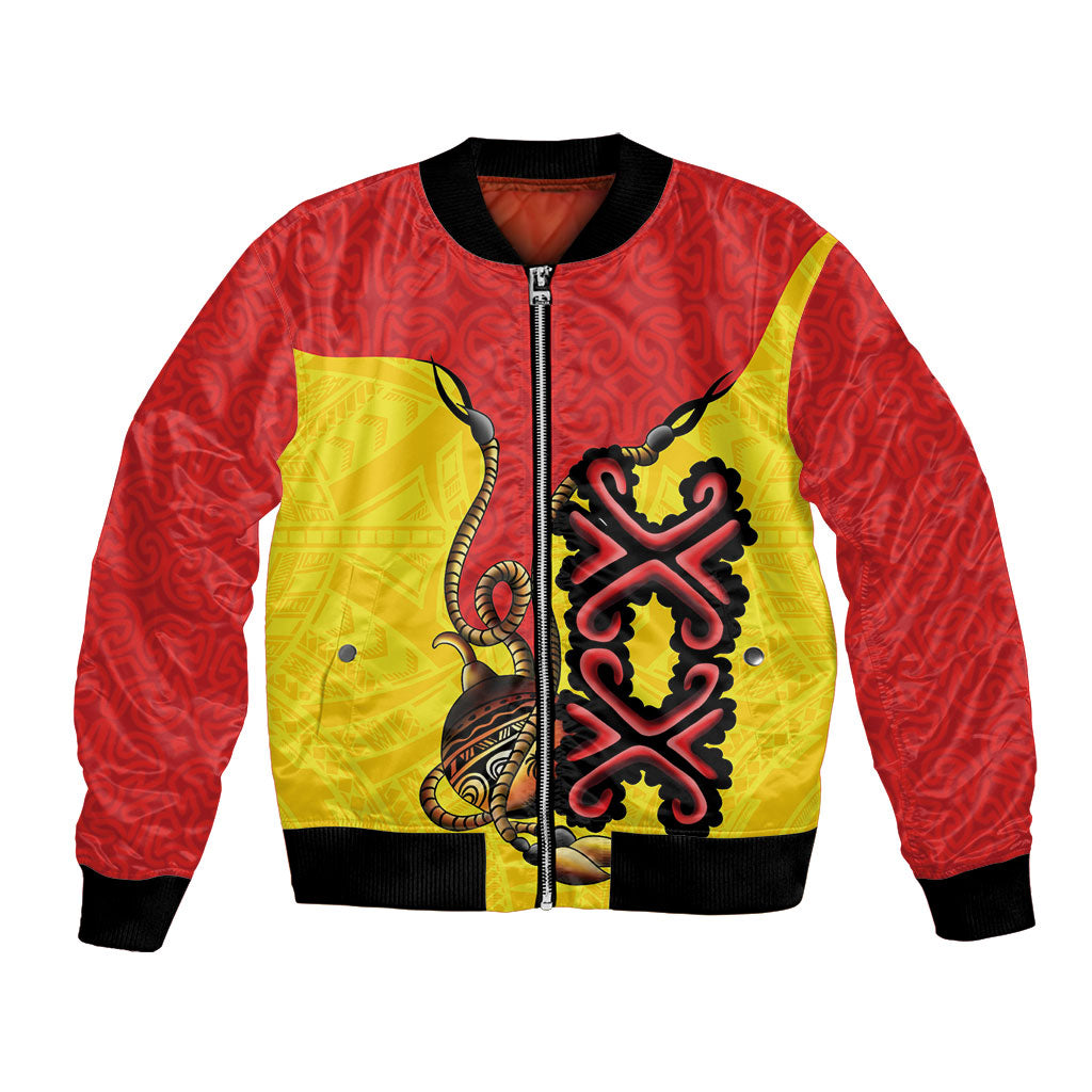 Personalised Papua New Guinea Oro Necklace Bomber Jacket Gold Melanesia Traditional Pattern