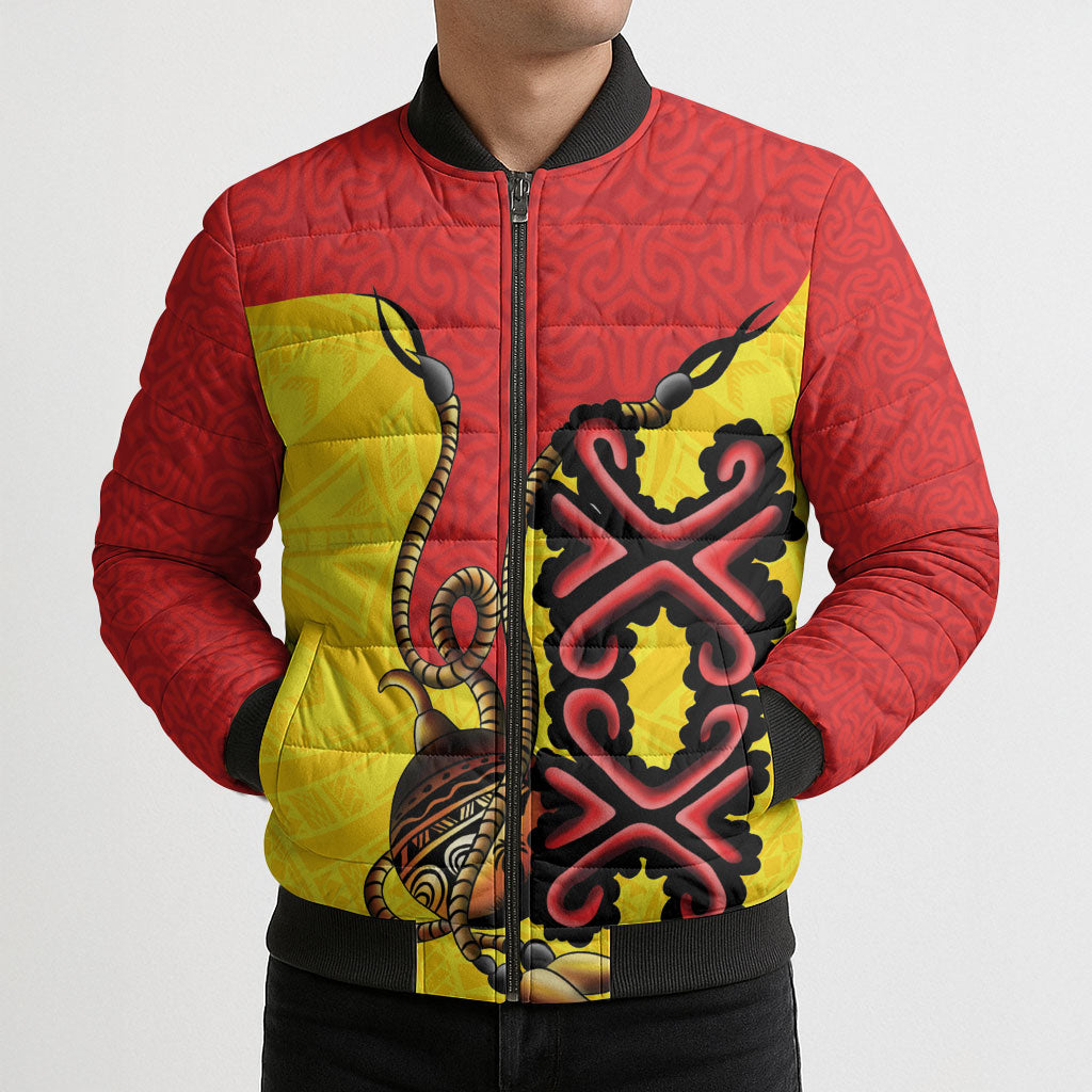 Personalised Papua New Guinea Oro Necklace Bomber Puffer Jacket Gold Melanesia Traditional Pattern