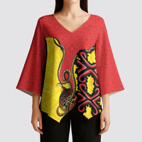 Personalised Papua New Guinea Oro Necklace Kimono Sleeve Blouse Gold Melanesia Traditional Pattern LT9 - Polynesian Pride