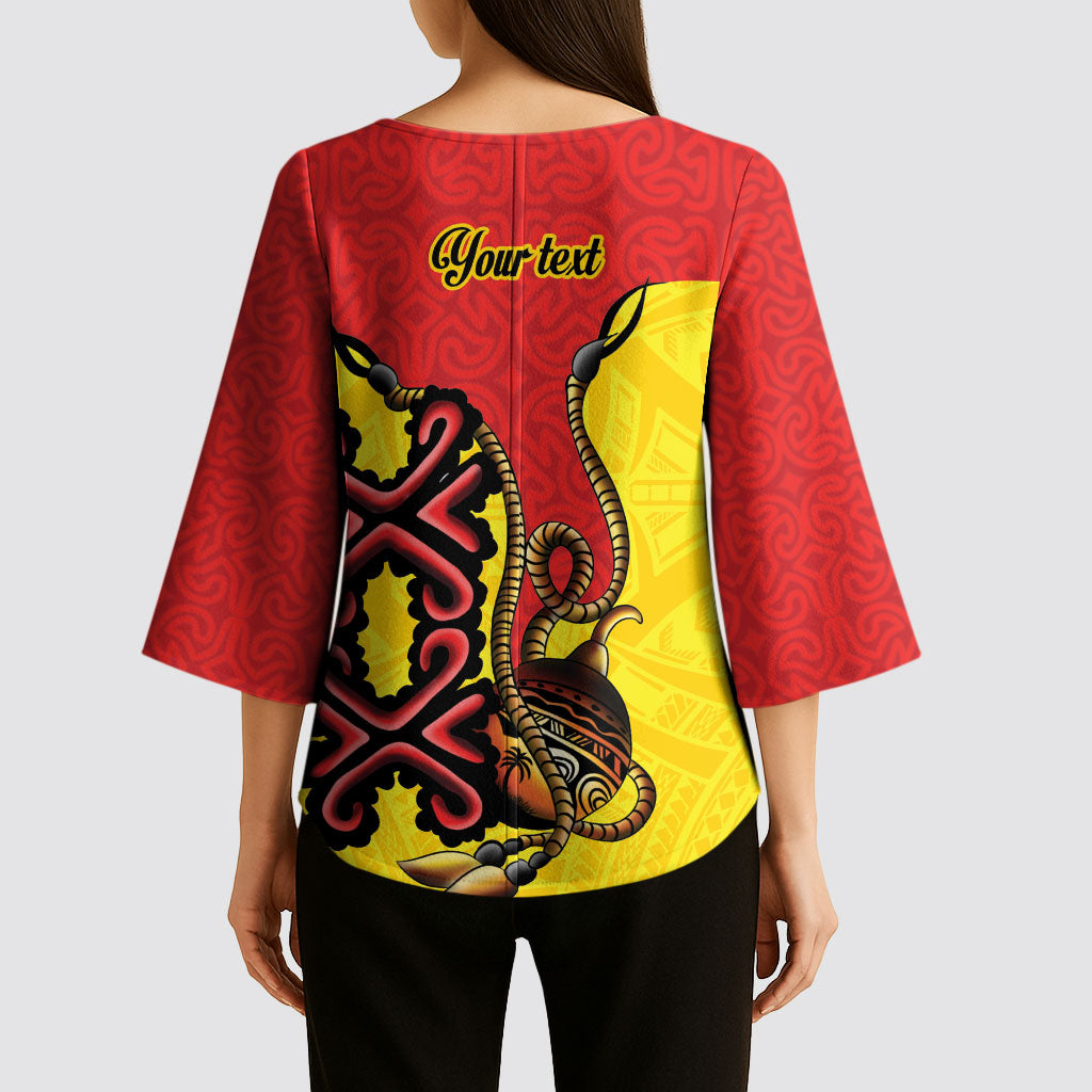 Personalised Papua New Guinea Oro Necklace Kimono Sleeve Blouse Gold Melanesia Traditional Pattern LT9 - Polynesian Pride
