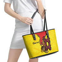 Personalised Papua New Guinea Oro Necklace Leather Tote Bag Gold Melanesia Traditional Pattern