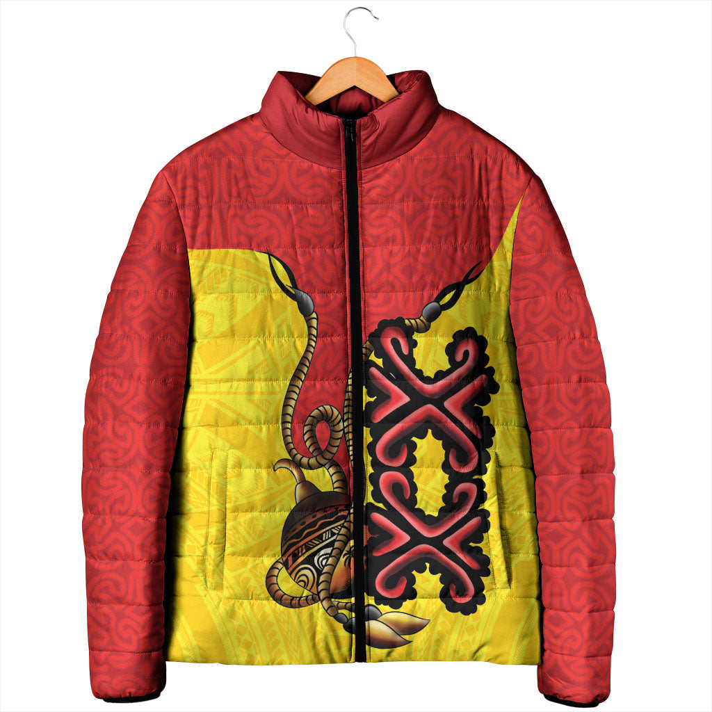 Personalised Papua New Guinea Oro Necklace Padded Jacket Gold Melanesia Traditional Pattern LT9 - Polynesian Pride