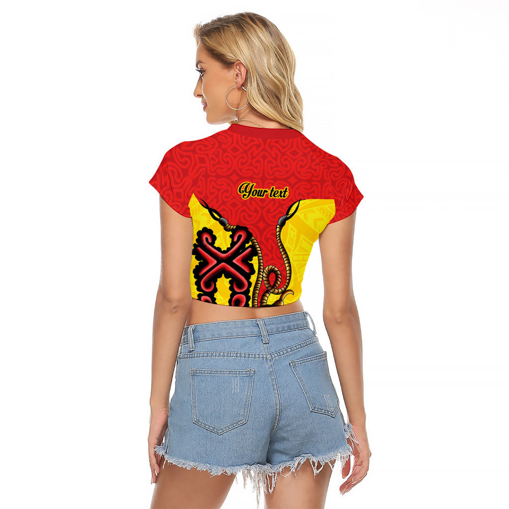 Personalised Papua New Guinea Oro Necklace Raglan Cropped T Shirt Gold Melanesia Traditional Pattern