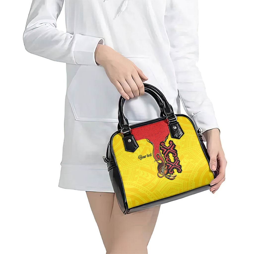 Personalised Papua New Guinea Oro Necklace Shoulder Handbag Gold Melanesia Traditional Pattern