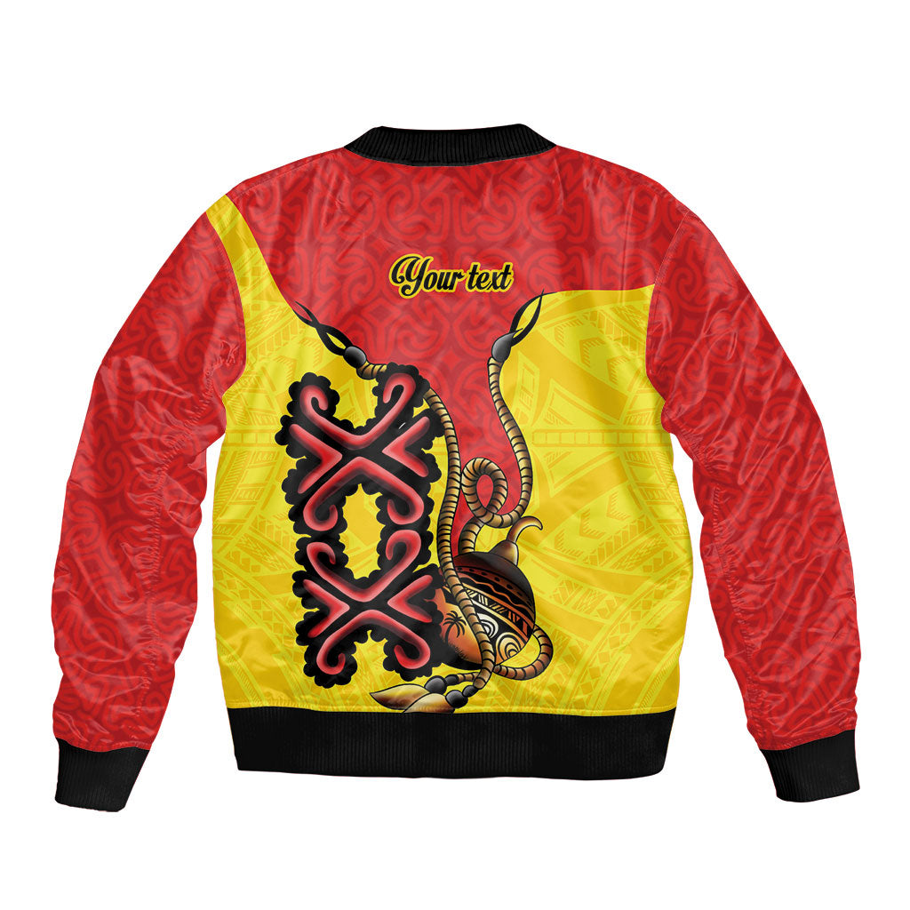 Personalised Papua New Guinea Oro Necklace Sleeve Zip Bomber Jacket Gold Melanesia Traditional Pattern