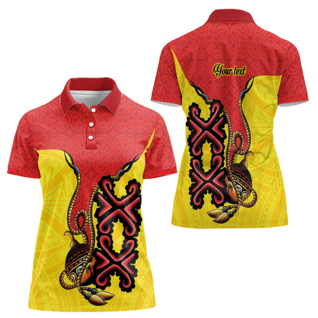 Personalised Papua New Guinea Oro Necklace Women Polo Shirt Gold Melanesia Traditional Pattern