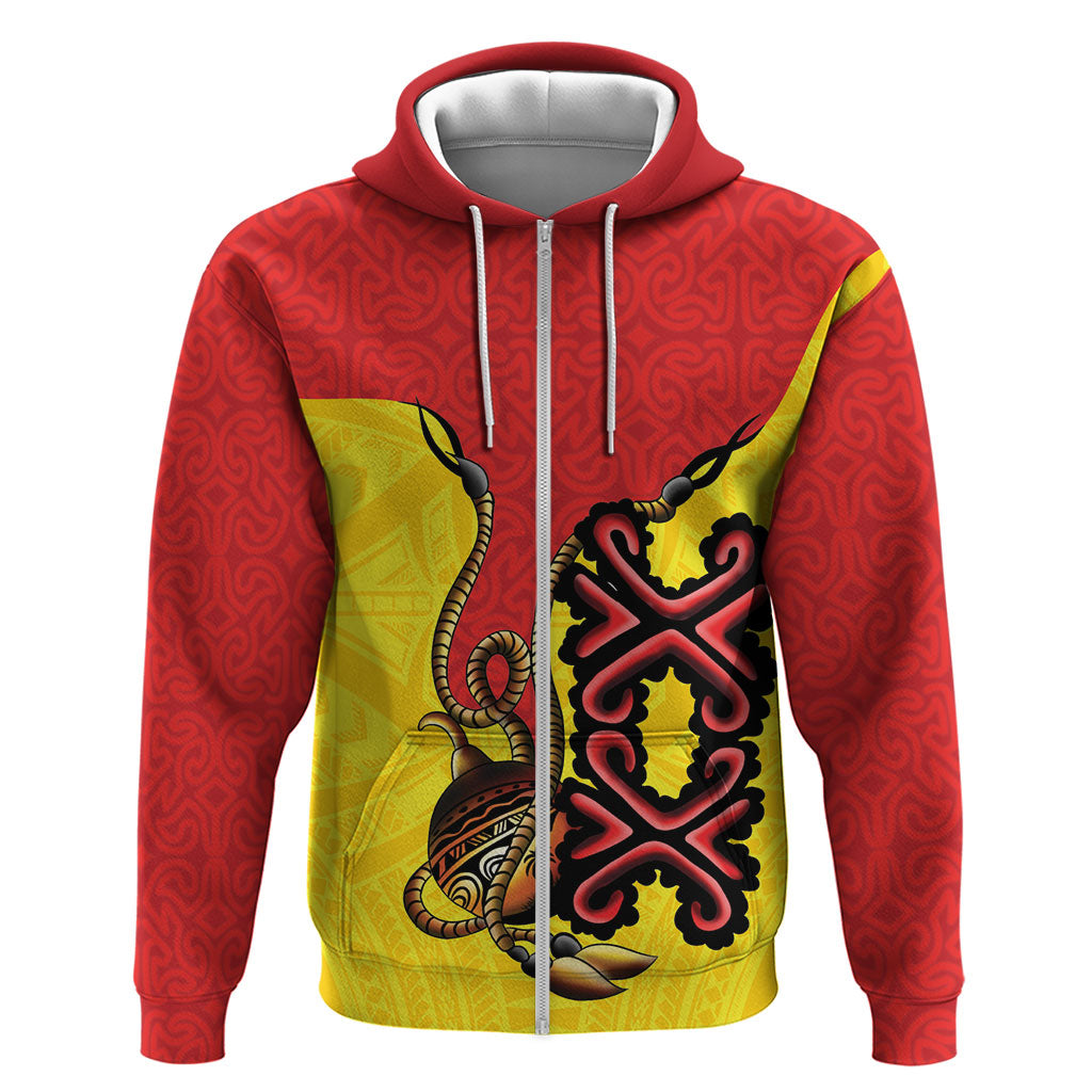 Personalised Papua New Guinea Oro Necklace Zip Hoodie Gold Melanesia Traditional Pattern LT9 Zip Hoodie Gold - Polynesian Pride